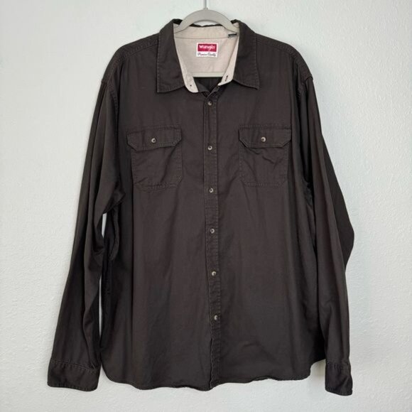Wrangler brown button front long sleeve collared shirt 2XL - Picture 9 of 9